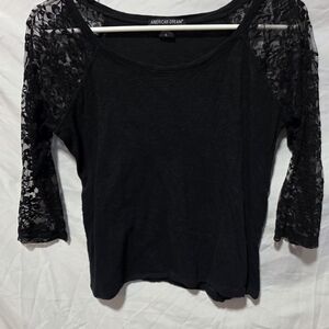 American Dream Black Lace Sleeve Top